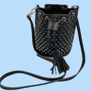 Studded faux leather bucket bag